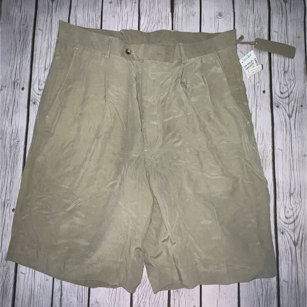 Barry Bricken Lightweight Pleated Shorts Tencel Beige Size 36 NWT